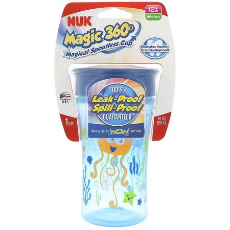 杯子, 孩子餵養: NUK, Magic 360, Magical Spoutless Cup, 12+ Months, Boy, 1 Cup, 10 oz (300 ml)