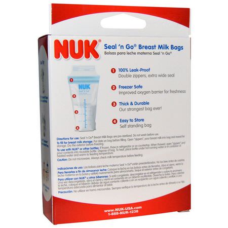 母乳喂養, 母乳存儲: NUK, Seal 'n Go Breast Milk Bags, 25 Storage Bags, 6 oz (180 ml) Each