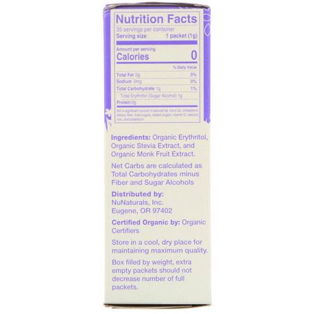 甜葉菊, 甜味劑: NuNaturals, Organic Sweetener, Stevia and Monk Fruit, 35 Packets, 1.24 oz (35 g)