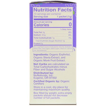 和尚水果羅漢, 甜葉菊: NuNaturals, Organic Sweetener, Stevia and Monk Fruit, 70 Packets, 2.47 oz (70 g)