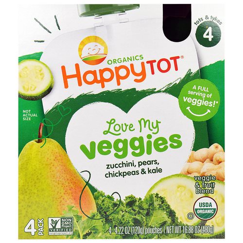 Happy Family Organics, Happy Tot, Love My Veggies, Zucchini, Pears, Chickpeas & Kale, 4 Pouch, 4.22 oz (120 g) Each Review