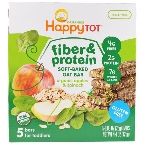 Happy Family Organics, Happytot, Fiber & Protein Soft-Baked Oat Bar, Organic Apples & Spinach, 5 Bars, 0.88 oz (25 g) Each Review