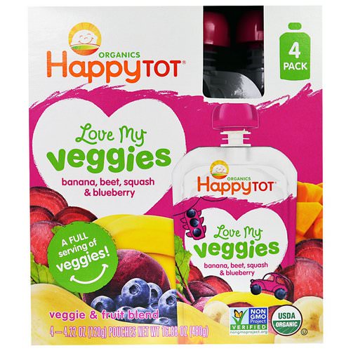 Happy Family Organics, HappyTot, Love My Veggies, Banana, Beet, Squash & Blueberry, 4 Pouches, 4.22 oz (120 g) Each Review