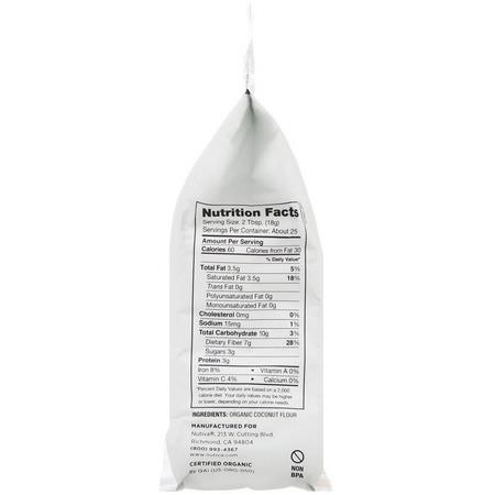 椰子粉, 混合物: Nutiva, Organic Coconut Flour, Gluten Free, 1 lb (454 g)