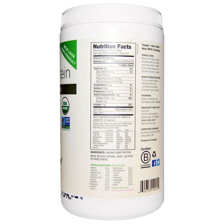 大麻蛋白, 植物性蛋白: Nutiva, Organic Hemp Protein, Hi-Fiber, 16 oz (454 g)