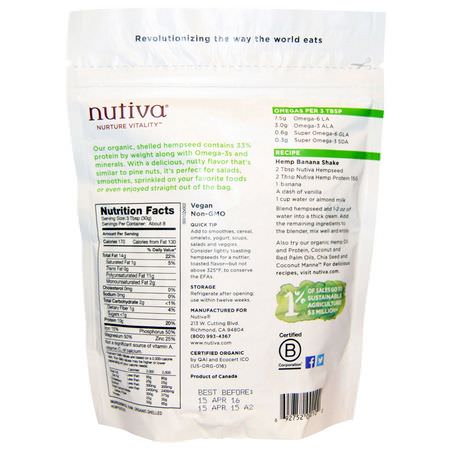 大麻種子: Nutiva, Organic Hemp Seed Raw Shelled, 8 oz (227 g)