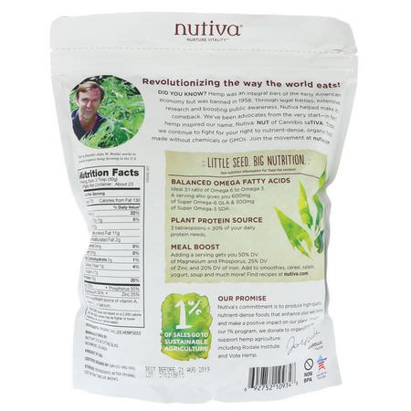 大麻種子: Nutiva, Organic Hempseed, Raw Shelled, 1.5 lbs (680 g)