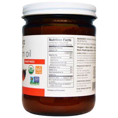 醋, 油: Nutiva, Organic Red Palm Oil, Unrefined, 15 fl oz (444 ml)