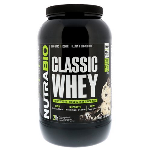 NutraBio Labs, Classic Whey Protein, Cookies & Cream, 2 lbs (907 g) Review