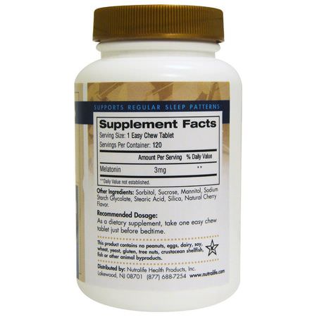 褪黑激素, 睡眠: NutraLife, Melatonin, 3 mg, 120 Easy Chew Tablets