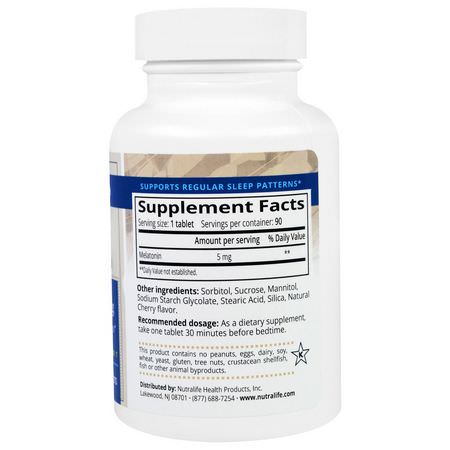 褪黑激素, 睡眠: NutraLife, Melatonin, 5 mg, 90 Easy Chew Tablets