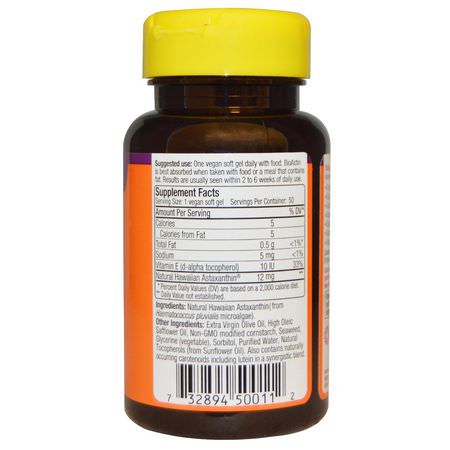 蝦青素, 抗氧化劑: Nutrex Hawaii, BioAstin, 12 mg, 50 Vegan Soft Gels