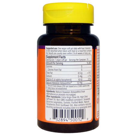 蝦青素, 抗氧化劑: Nutrex Hawaii, BioAstin, 12 mg, 75 Vegan Soft Gels