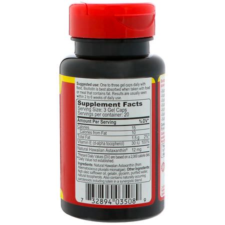 蝦青素, 抗氧化劑: Nutrex Hawaii, BioAstin, Hawaiian Astaxanthin, 4 mg, 60 Gel Caps