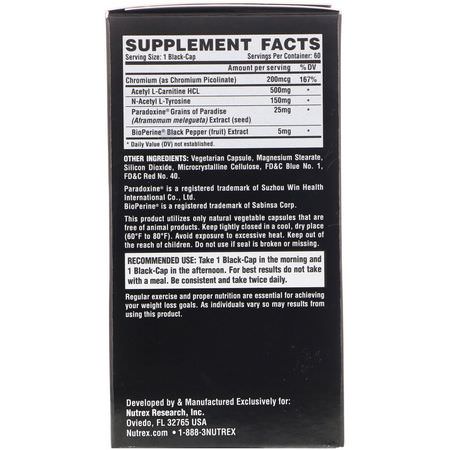 脂肪燃燒器, 飲食: Nutrex Research, Lipo-6 Black Stim-Free, Ultra Concentrate, 60 Black-Caps