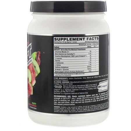 β-丙氨酸, 氨基酸: Nutrex Research, Outlift, Clinically Dosed Pre-Workout Powerhouse, Apple Watermelon, 26.8 oz (759 g)