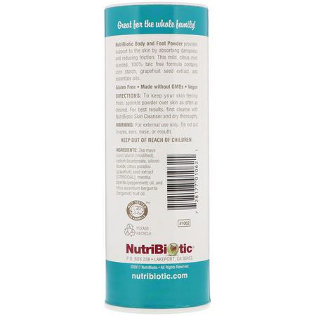 皮膚護理, 足部護理: NutriBiotic, Body & Foot Powder with Grapefruit Seed Extract & Essential Oils, Citrus Mint, 4 oz (113 g)