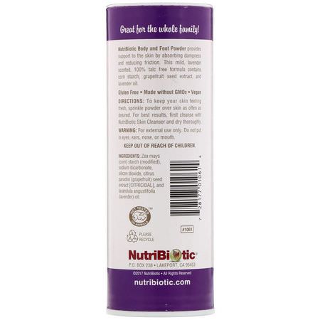 皮膚護理, 足部護理: NutriBiotic, Body & Foot Powder with Grapefruit Seed Extract & Lavender Oil, Lavender, 4 oz (113 g)