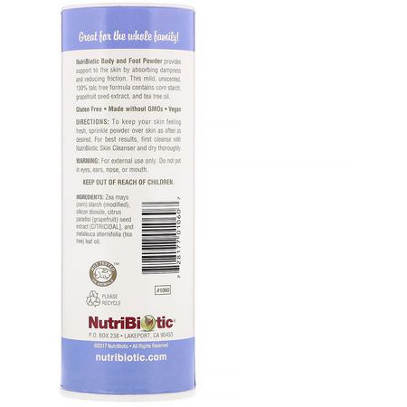洗浴足部: NutriBiotic, Body & Foot Powder with Grapefruit Seed Extract & Tea Tree Oil, Unscented, 4 oz (113 g)