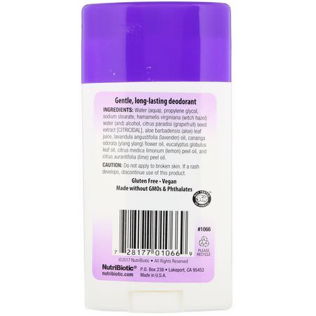浴用除臭劑: NutriBiotic, Deodorant, Lavender, 2.6 oz (75 g)