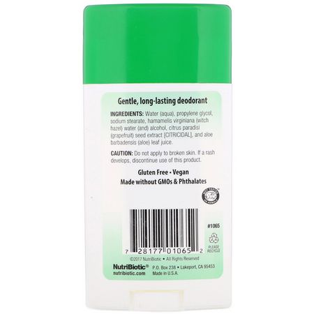 浴用除臭劑: NutriBiotic, Deodorant, Unscented, 2.6 oz (75 g)