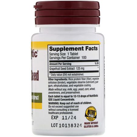 葡萄柚籽提取物, 抗氧化劑: NutriBiotic, Grapefruit Seed Extract, 125 mg, 100 Tablets