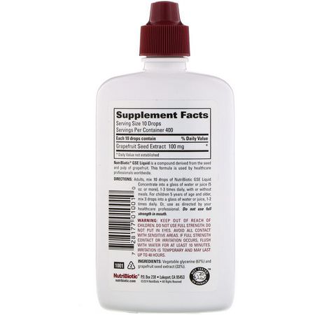 葡萄柚籽提取物, 抗氧化劑: NutriBiotic, GSE, Grapefruit Seed Extract, Liquid Concentrate, 4 fl oz (118 ml)