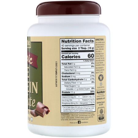 大米蛋白, 植物性蛋白質: NutriBiotic, Raw Organic Rice Protein, Chocolate, 1 lb 6.9 oz (650 g)