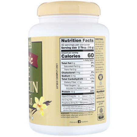大米蛋白, 植物性蛋白質: NutriBiotic, Raw Organic Rice Protein, Vanilla, 1.3 lbs (600 g)