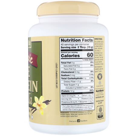大米蛋白, 植物性蛋白: NutriBiotic, Raw Organic Rice Protein, Vanilla, 1.3 lbs (600 g)