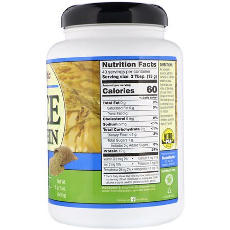 大米蛋白, 植物性蛋白質: NutriBiotic, Raw Rice Protein, Plain, 1 lb. 5 oz (600 g)