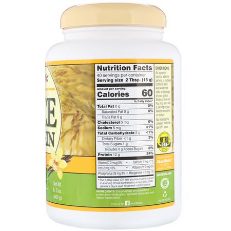 大米蛋白, 植物性蛋白: NutriBiotic, Raw Rice Protein, Vanilla, 1 lb 5 oz (600 g)