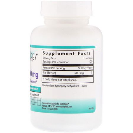 肝臟, 補品: Nutricology, Ox Bile, 500 mg, 100 Vegicaps