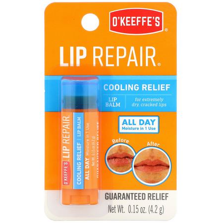 潤唇膏, 護唇霜: O'Keeffe's, Lip Repair, Cooling Relief, Lip Balm, 0.15 oz (4.2 g)