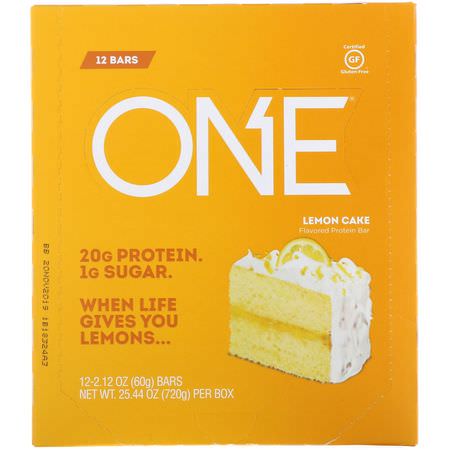 牛奶蛋白棒, 乳清蛋白棒: One Brands, One Bar, Lemon Cake, 12 Bars, 2.12 oz (60 g) Each