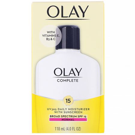 面部防曬霜, 防曬霜: Olay, Complete, UV365 Daily Moisturizer, SPF 15, Normal, 4.0 fl oz (118 ml)