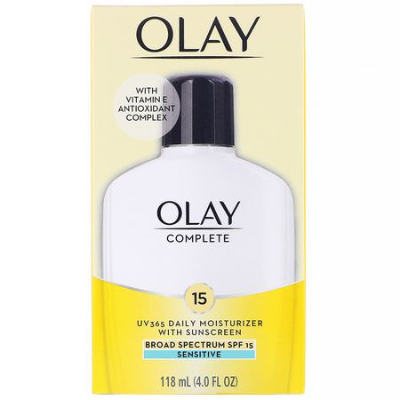面部防曬霜, 防曬霜: Olay, Complete, UV365 Daily Moisturizer, SPF 15, Sensitive, 4.0 fl oz (118 ml)