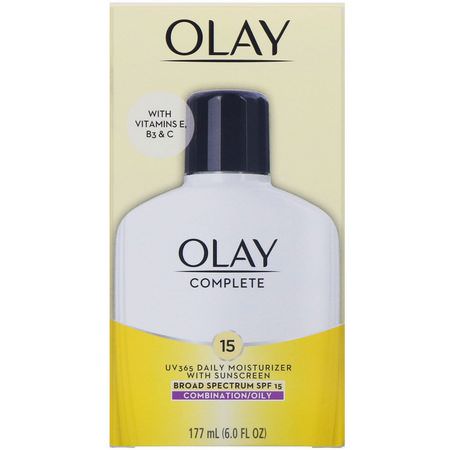 面部保濕霜, 皮膚護理: Olay, Complete, UV365 Daily Moisturizer with Sunscreen, SPF 15, Oily, 6 oz (177 ml)