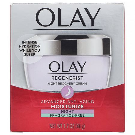 面部保濕霜, 護膚: Olay, Regenerist, Night Recovery Cream, Fragrance-Free, 1.7 oz (48 g)
