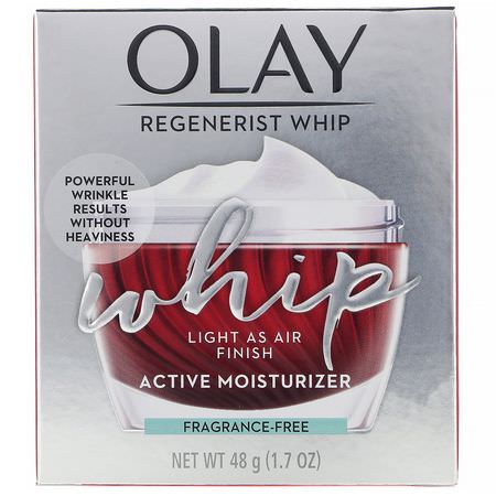 面部保濕霜, 護膚: Olay, Regenerist Whip, Active Moisturizer, Fragrance-Free, 1.7 oz (48 g)