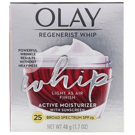 面部保濕霜, 護膚: Olay, Regenerist Whip, Active Moisturizer with Sunscreen, SPF 25, 1.7 oz (48 g)