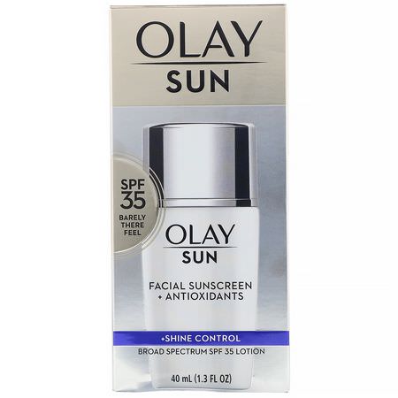 面部防曬霜, 防曬霜: Olay, Sun, Facial Sunscreen + Shine Control, SPF 35, 1.3 fl oz (40 ml)
