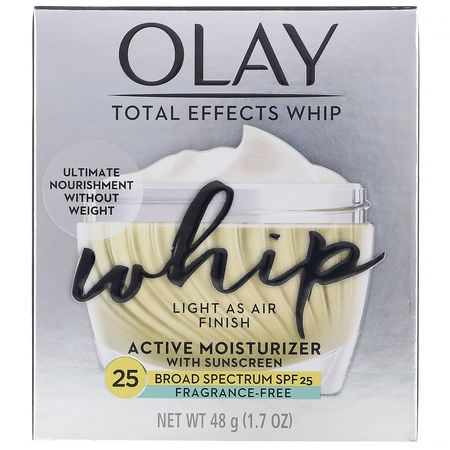 面部保濕霜, 護膚: Olay, Total Effects Whip, Active Moisturizer with Sunscreen, SPF 25, Fragrance-Free, 1.7 oz (48 g)