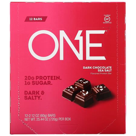 牛奶蛋白棒, 乳清蛋白棒: One Brands, One Bar, Dark Chocolate Sea Salt, 12 Bars, 2.12 oz (60 g) Each
