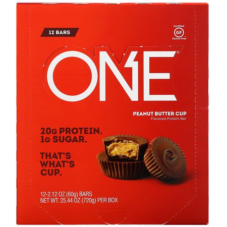 牛奶蛋白棒, 乳清蛋白棒: One Brands, One Bar, Peanut Butter Cup, 12 Bars, 2.12 oz (60 g) Each