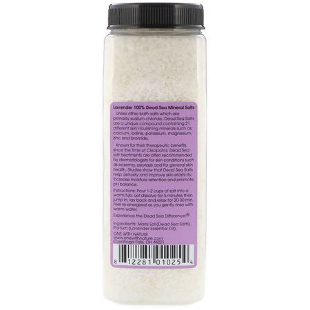 礦物質浴, 油: One with Nature, Dead Sea Mineral Salts, Relaxing, Lavender, 2 lbs (907 g)