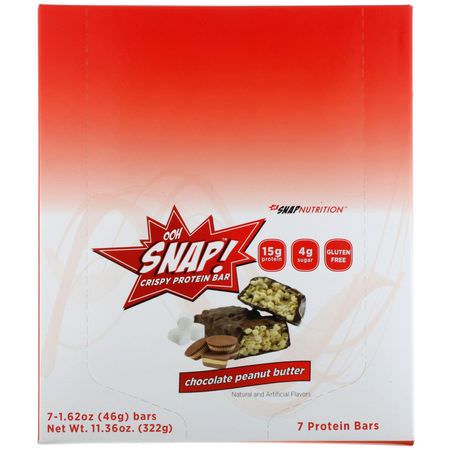 牛奶蛋白棒, 大豆蛋白棒: OOH Snap! Crispy Protein Bar, Chocolate Peanut Butter, 7 Protein Bars, 1.62 oz (46 g) Each