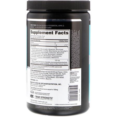 咖啡因, 興奮劑: Optimum Nutrition, Essential Amin.O. Energy, Blueberry Mojito Flavor, 9.5 oz (270 g)