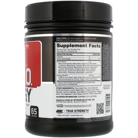 咖啡因, 興奮劑: Optimum Nutrition, Essential Amin.O. Energy, Fruit Fusion, 1.29 lbs (585 g)