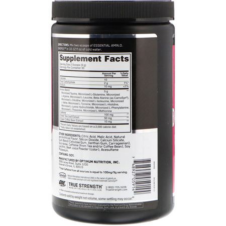 BCAA, 氨基酸: Optimum Nutrition, Essential Amin.O. Energy, Juicy Strawberry Burst, 9.5 oz (270 g)